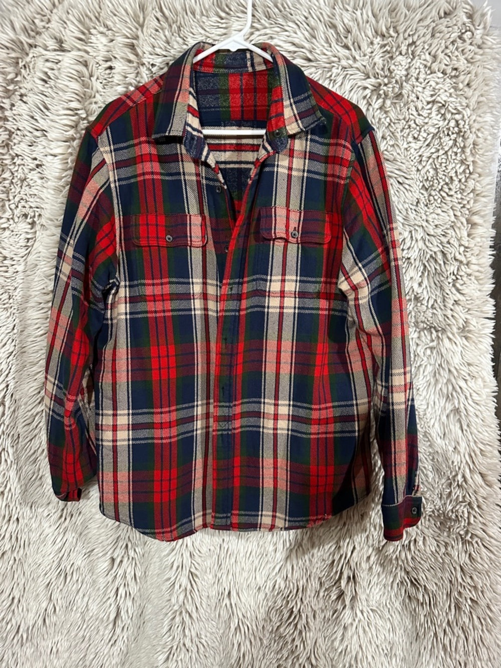 Men's Red and Navy Plaid Button-Down Shirt
